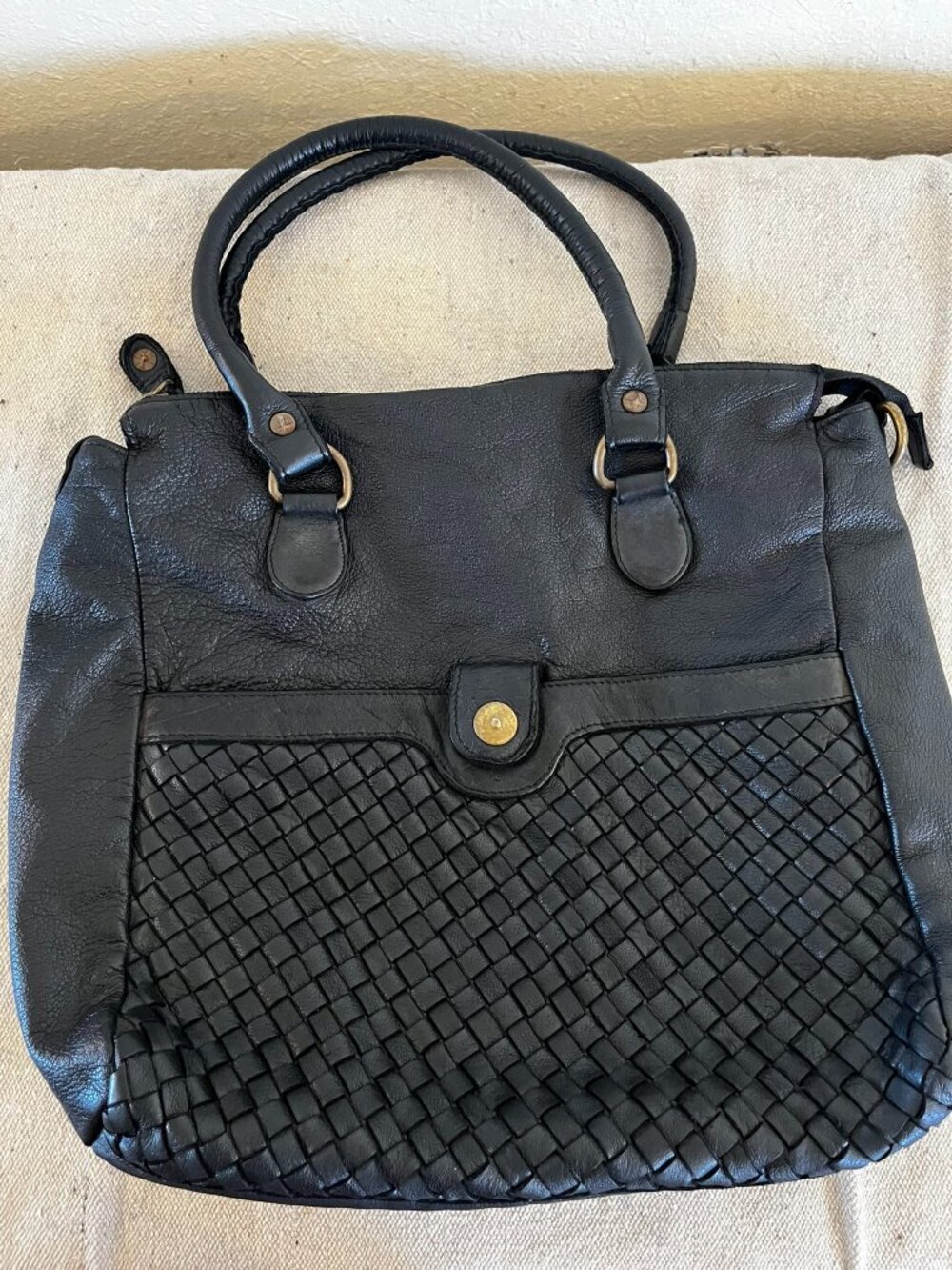 Civico 93 Italy Black Leather Woven Bohemian Festival Hand/Crossbody bag